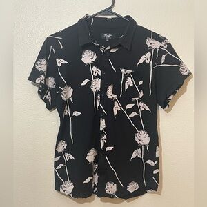 Eighty Eight Black and White Rose Button Down Shirt